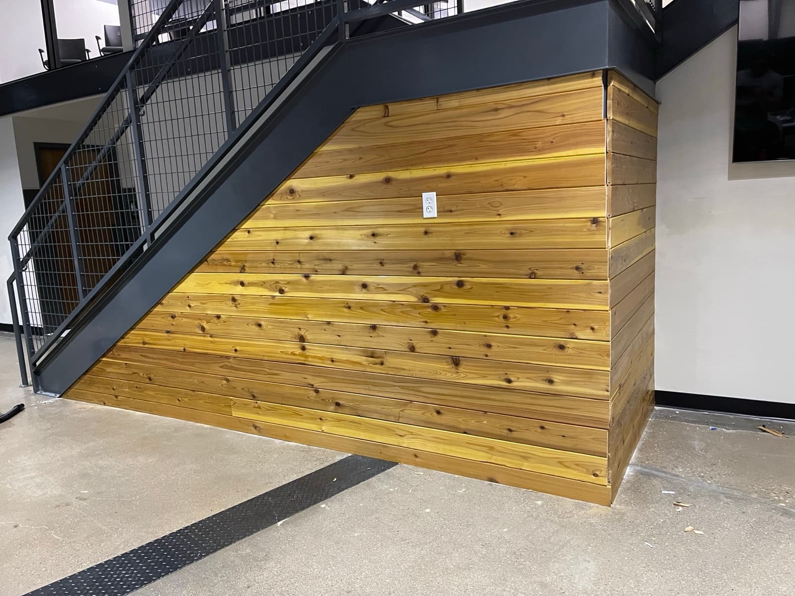 Custom wood-clad staircase interior